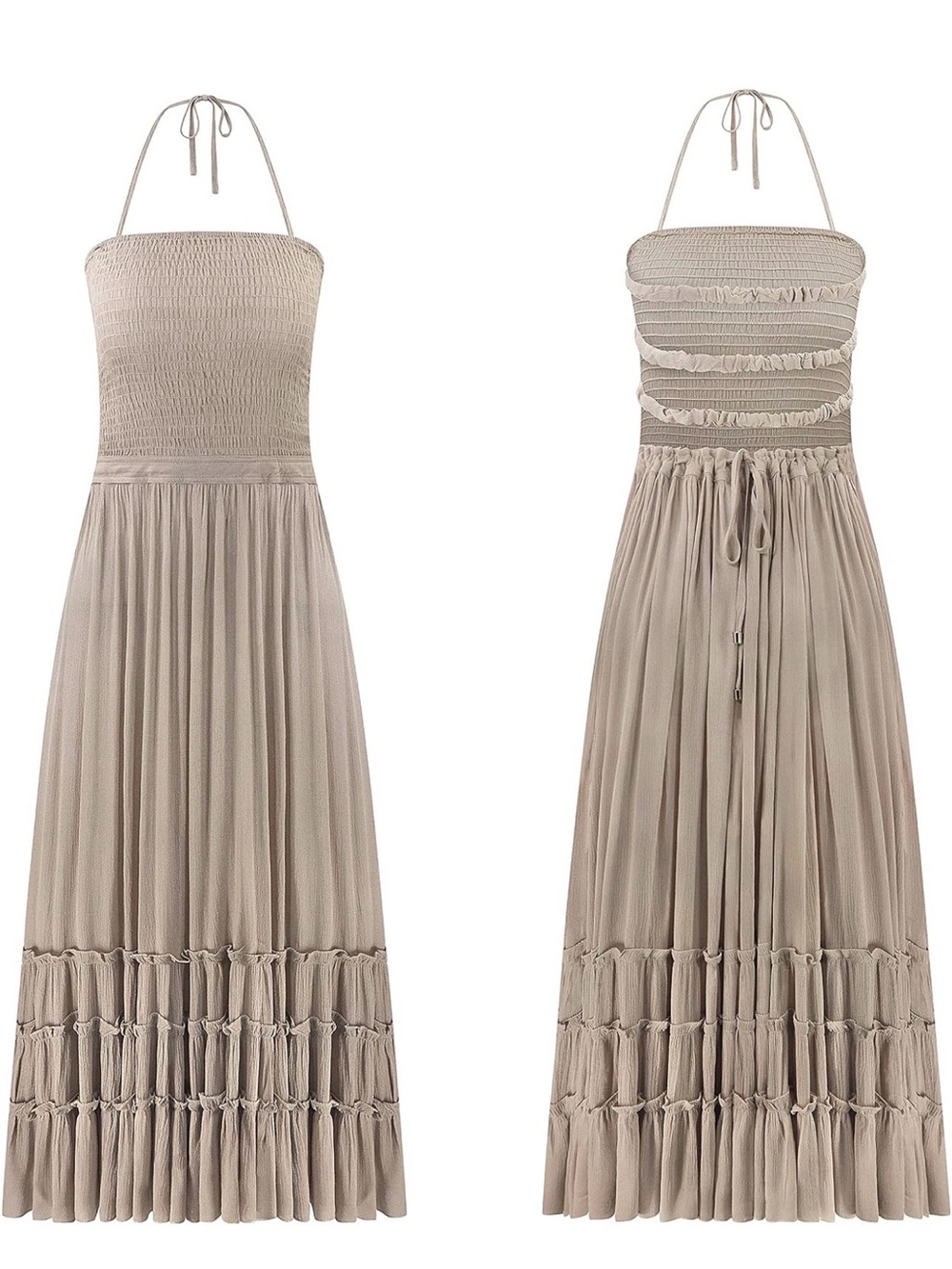 Ruffled Boho Maxi Dress in Neutral Pink, Like New